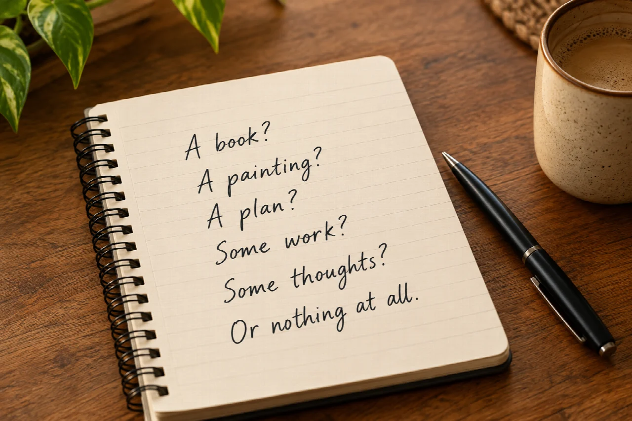 An editorial notebook: A book? A painting? A plan? Some work? Some thoughts? Or nothing at all.