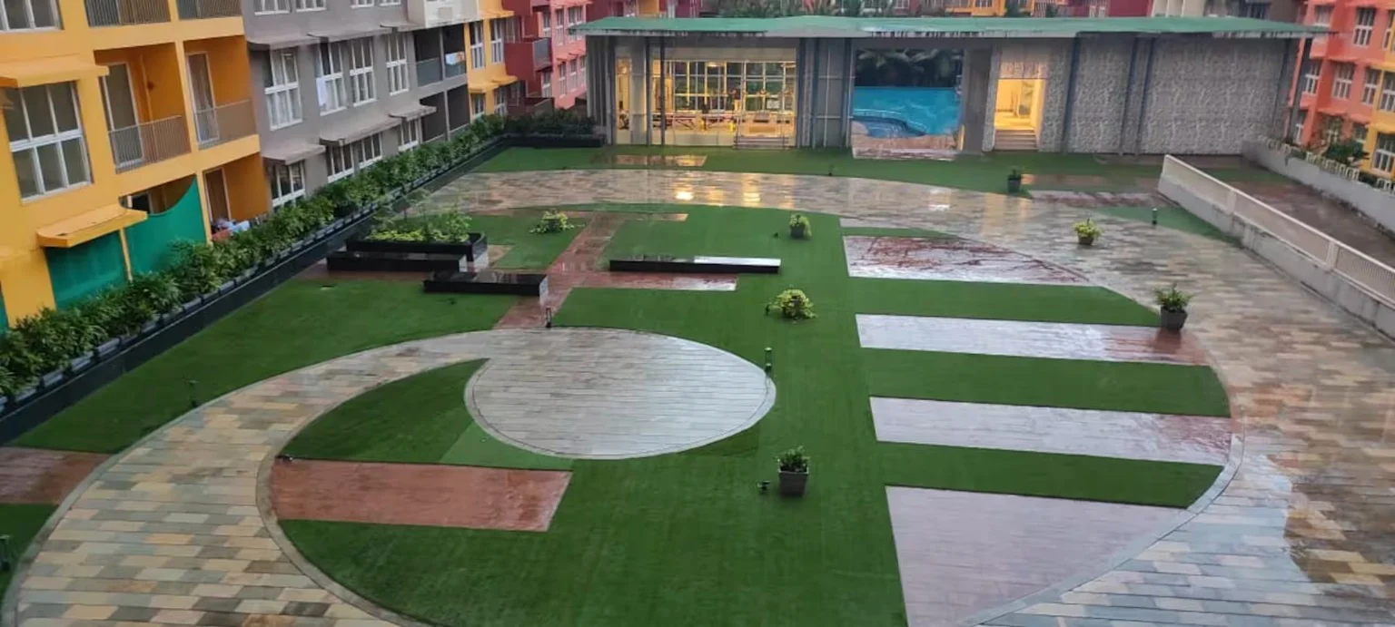 Rio De Goa central courtyard with patterned paths and planted areas